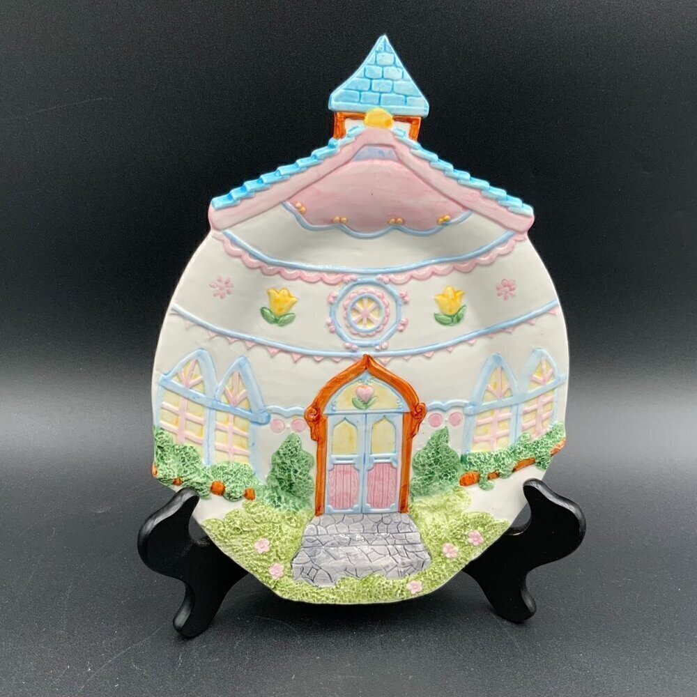 1993 Omnibus Easter Spring Dish EUC Pastel Colors Church Building